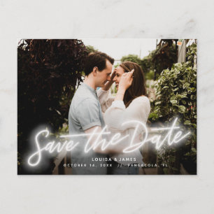Cartão Postal Neon Horizontal Photo Save the Date Postcard