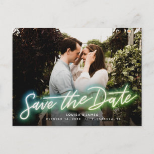 Cartão Postal Neon Horizontal Photo Save the Date Postcard