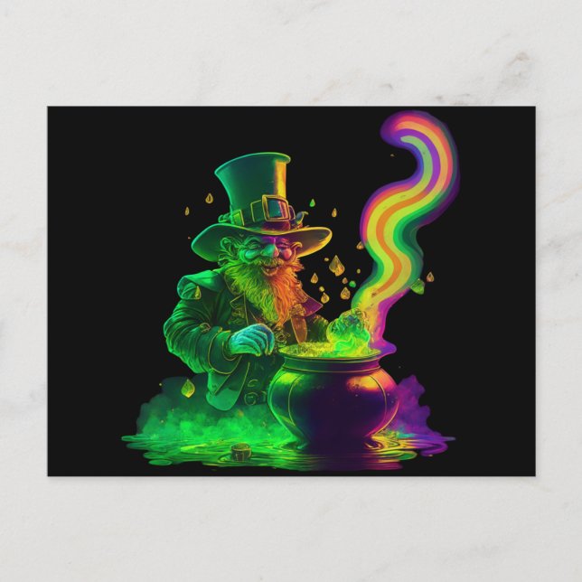 Cartão Postal Neon Leprechaun Rainbow (Frente)