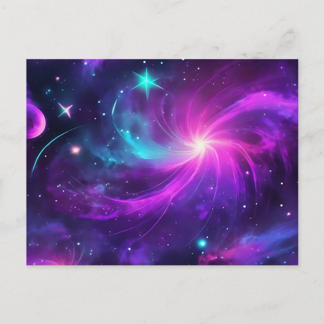 Cartão Postal Neon Nebula Galáxia com Estrelas (Frente)