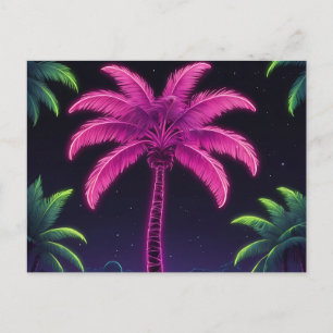 Cartão Postal Neon Palm Tree with Retro Vibes and Tropical Glow