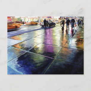 Cartão Postal "Neon Rain" Aquarela de Nova York