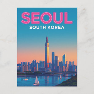 Cartão Postal Neon Seoul Skyline Viagem