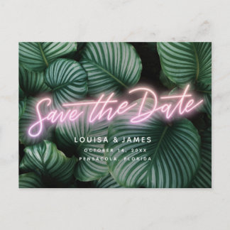Cartão Postal Neon Sign Modern Tropical Save Date (Sinal moderno