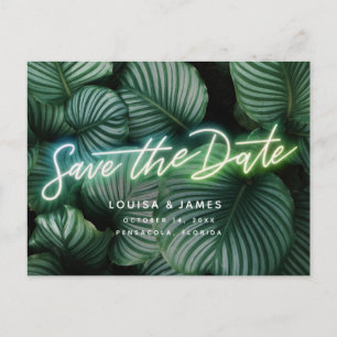 Cartão Postal Neon Sign Modern Tropical Save Date (Sinal moderno