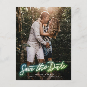 Cartão Postal Neon Vertical Photo Save the Date Postcard