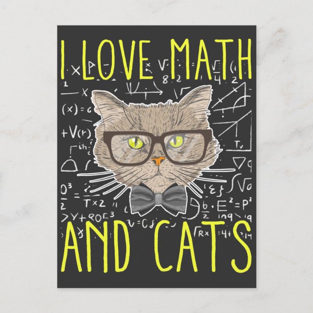 Cartão Postal Nerd Matemático de Gatos e Matemáticos (Frente)