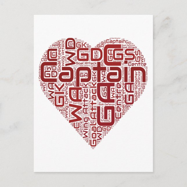 Cartão Postal Netball Positions Heart Design (Frente)