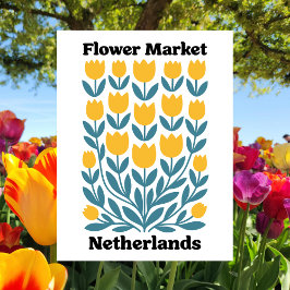 Cartão Postal Netherlands Holland Flower Market Yellow Tulip
