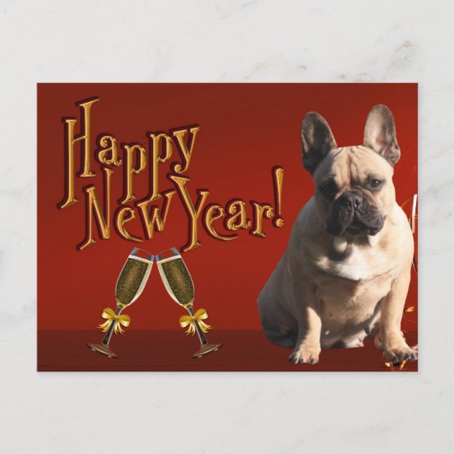 Cartão Postal Neujahrskarte französische Bulldogge Postkarte (Frente)