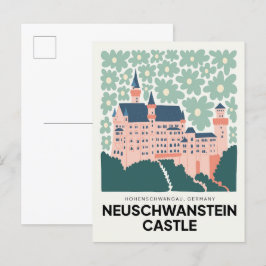 Cartão Postal Neuschwanstein Castle Alemanha viagem arte floral