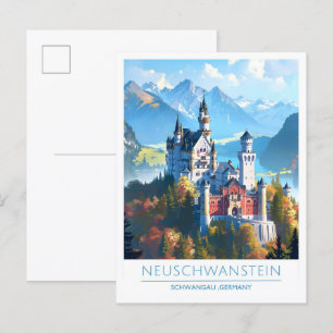 Cartão Postal Neuschwanstein Schwangau Alemanha Viagens vintage
