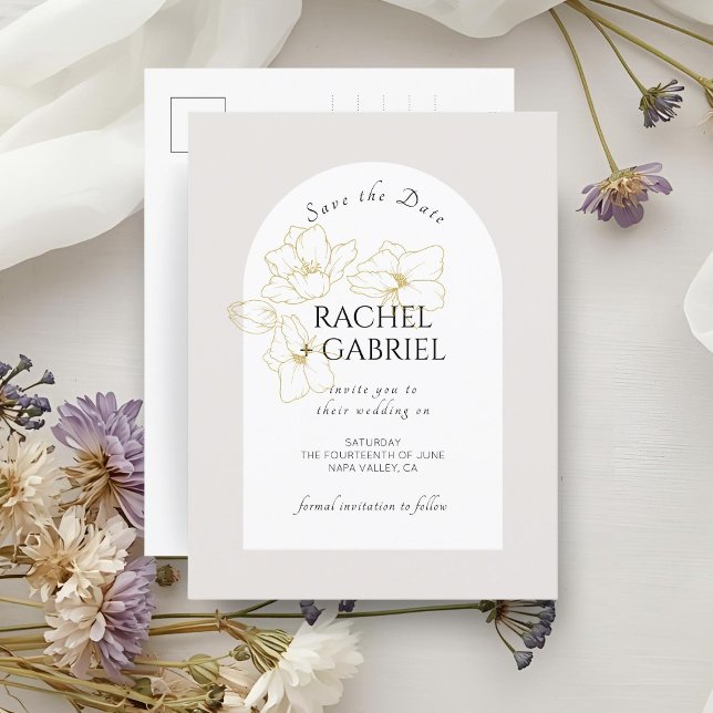 Cartão Postal Neutro | Boho Arch Dourado Casamento Floral (Criador carregado)
