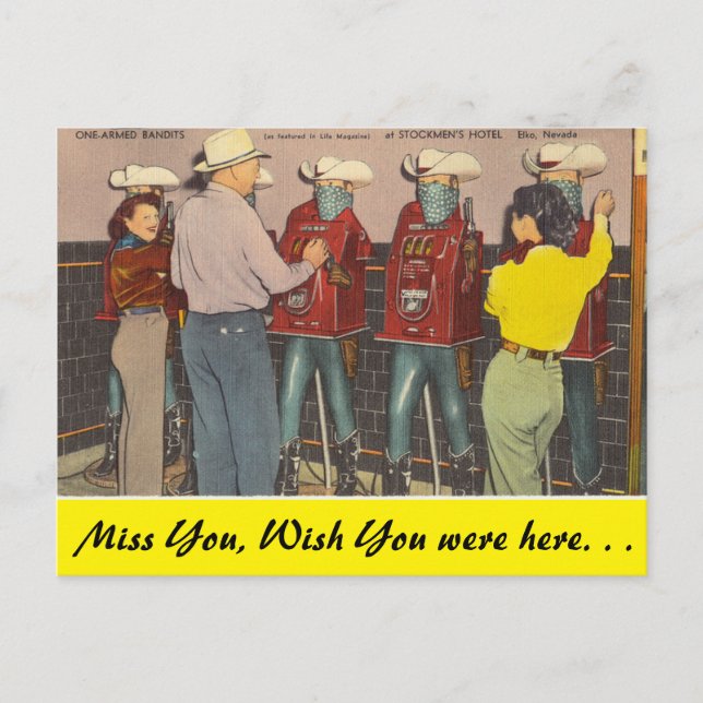 Cartão Postal Nevada, One Armed Bandits, Elko (Frente)