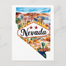 Cartão Postal Nevada USA State Shaped Vintage Watercolor