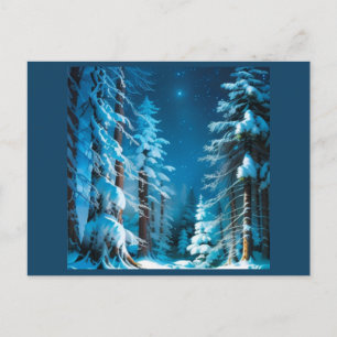 Cartão Postal Neve de inverno em uma floresta de pinheiro estrel