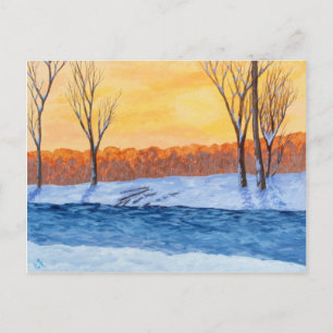 Cartão Postal Neve Derretida - Pintura Pôr do Sol de Inverno
