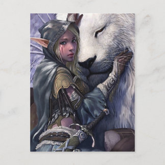 Cartão Postal Neve+Elf+Rapariga+Com+Leão