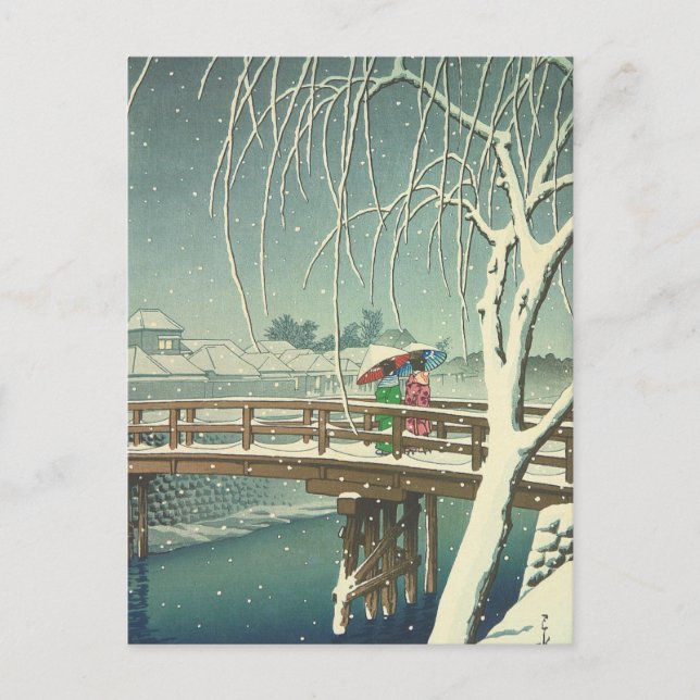 Cartão Postal Neve No Rio Edo Hasui Kawase, Cenário De Arte De I (Frente)