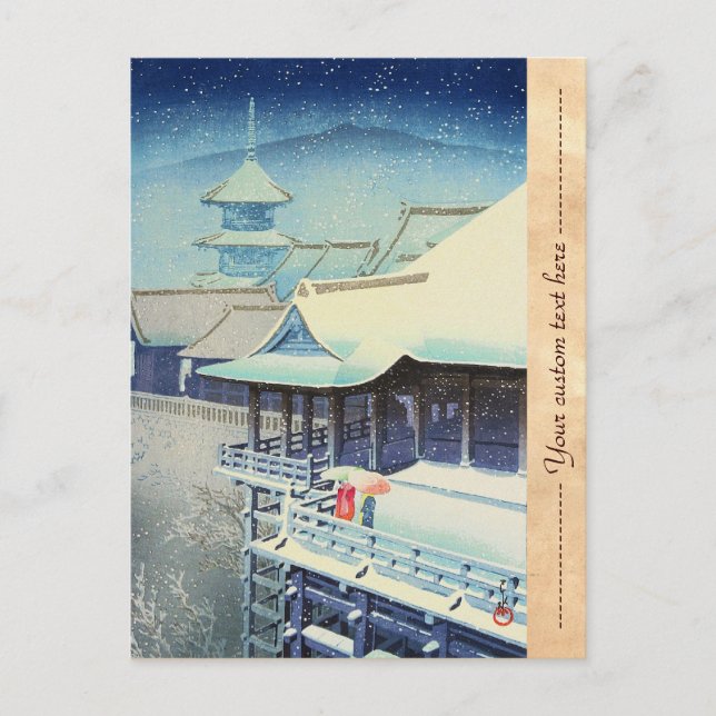 Cartão Postal Neve primavera em Kiyomizu Temple Hasui Kawase han (Frente)