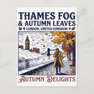 Cartão Postal Névoa do Tâmisa e Folhas de Outono Londres Reino U