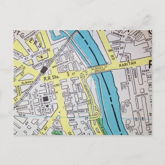 Cartão Postal New Brunswick, NJ Vintage Map (Frente)