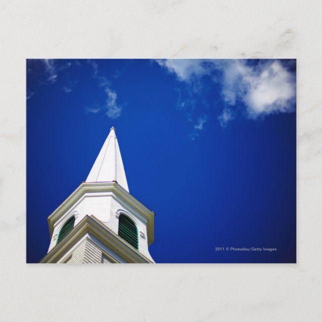 Cartão Postal New England Church Steple com céu azul (Frente)
