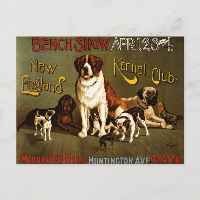 Cartão Postal New England Kennel Club c.1890 show poster (Frente)