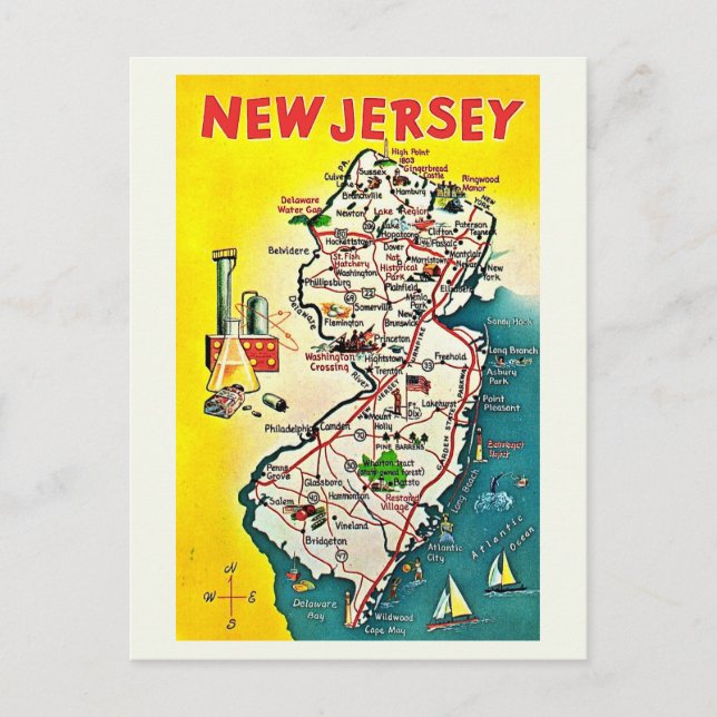 Cartão Postal New Jersey Illustrated Vintage Postcard (Frente)