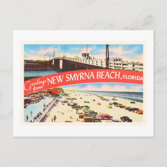 Cartão Postal New Smyrna Beach Flórida FL Antiga Viagem Souvenir (Frente)