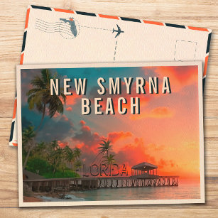 Cartão Postal New Smyrna Beach, Flórida Tropical Palm Tree 1950s
