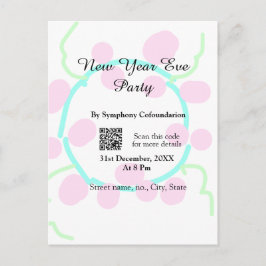 Cartão Postal New year eve party scan QR RSVP name pink blue 