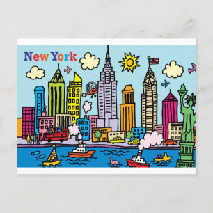 Cartão Postal New York Cartoon Sighsee Building