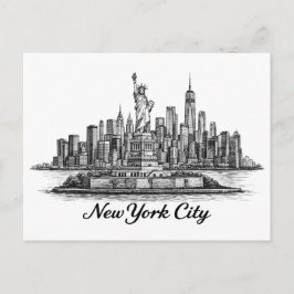 Cartão Postal New York City Skyline Line Art Illustration