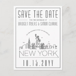 Cartão Postal New York Wedding | Skyline Estilizado Salvar a Dat