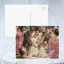 Newlyweds do casamento vintage Noivo Corte o Bolo