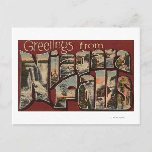 Cartão Postal Niagara Falls, Nova York - Grandes Cenas de Letras (Frente)