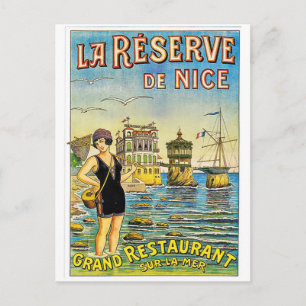 Cartão Postal Nice, França, mulher de maiô na praia