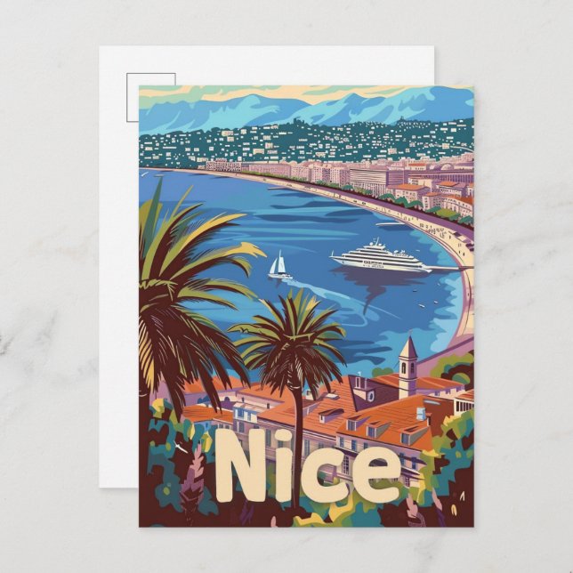 Cartão Postal Nice França Vintage Retro Viagem Illustração (Frente/Verso)