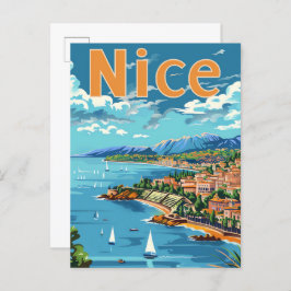 Cartão Postal Nice França Vintage Retro Viagem Illustração