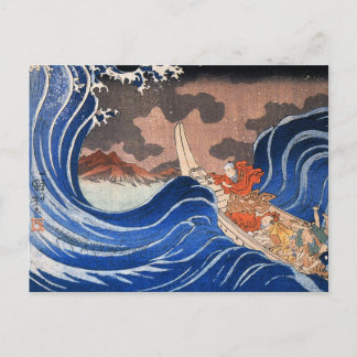 Cartão Postal Nichiren acalma uma tempestade em Kakuda, Kuniyosh