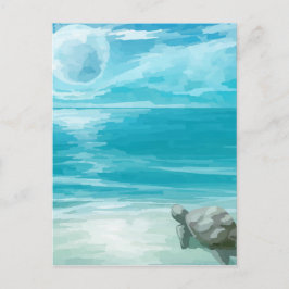Cartão Postal Nidificação de Tartaruga do Mar de Cores Aquáticas