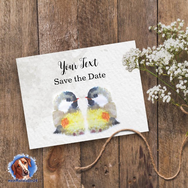 Cartão Postal Niedliche Kohlmeisen - Aquarell-Design | (niedliche Karte mit 2 Meisen im Aquarell-Design, liebevoll per Hand gemalt - personalisierbar )