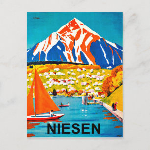 Cartão Postal Niesen, pico da montanha sobre o lago, Suiça