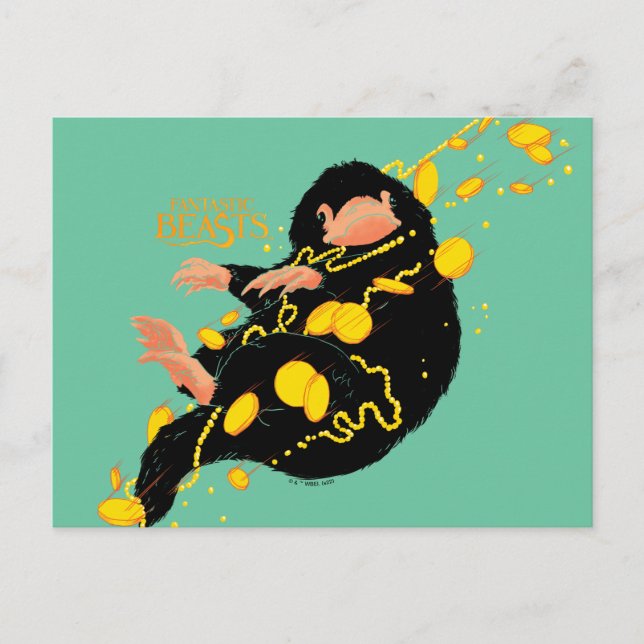 Cartão Postal Niffler Flutuando Com Dourado (Frente)