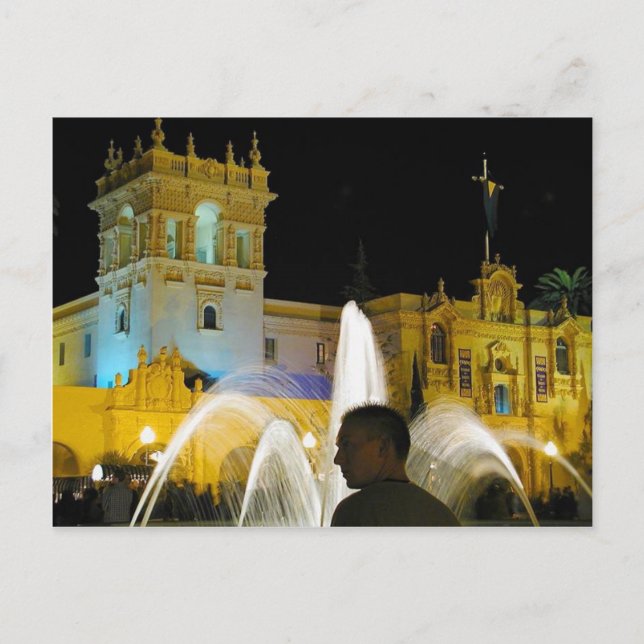 Cartão Postal Night Fountain Water Balboa Park Prado (Frente)