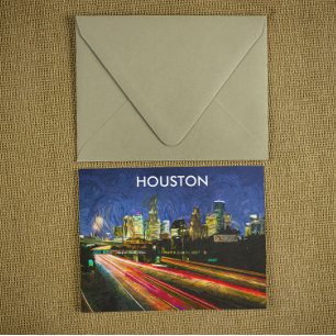 Cartão Postal Night View Houston Texas Vintage Retro Viagem