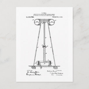 Cartão Postal Nikola Tesla Energy Transmission Pantent US1119732