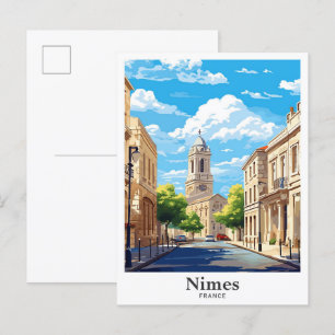 Cartão Postal Nimes France - Ilustração de Viagens vintage de Ar