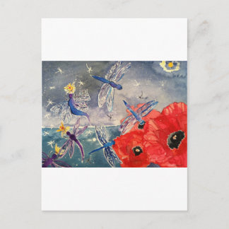 Cartão Postal Ninfas e Dragonfly Watercolor Painting